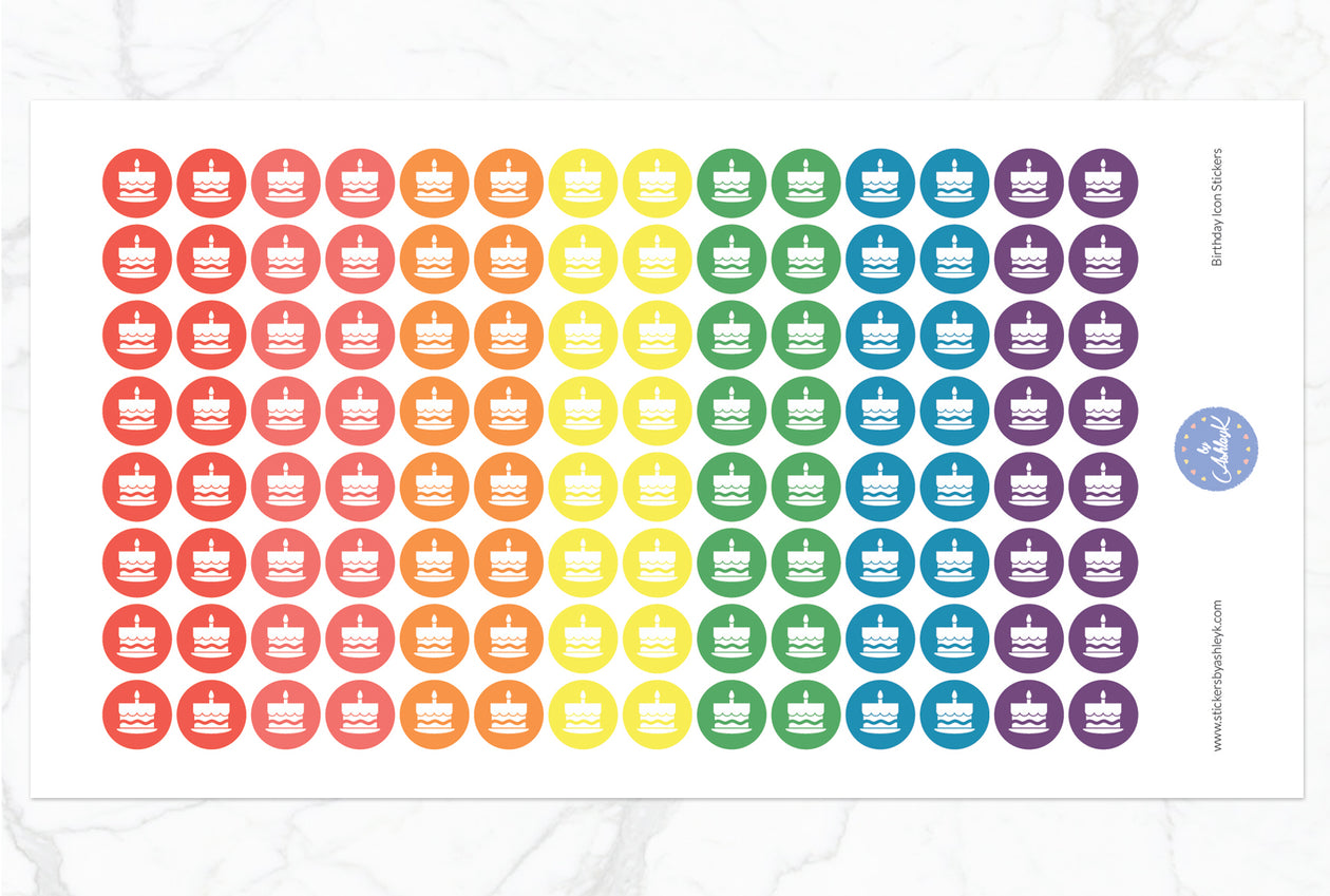 Birthday Icon Round Stickers - Pastel Rainbow