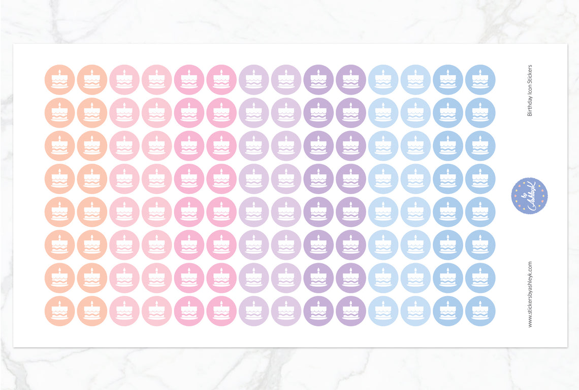 Birthday Icon Round Stickers - Pastel Sunset