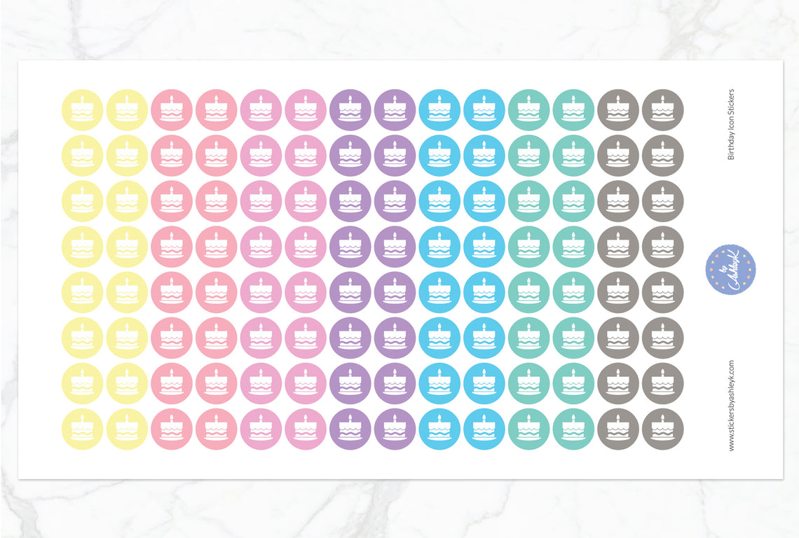 Birthday Icon Round Stickers - Pastel