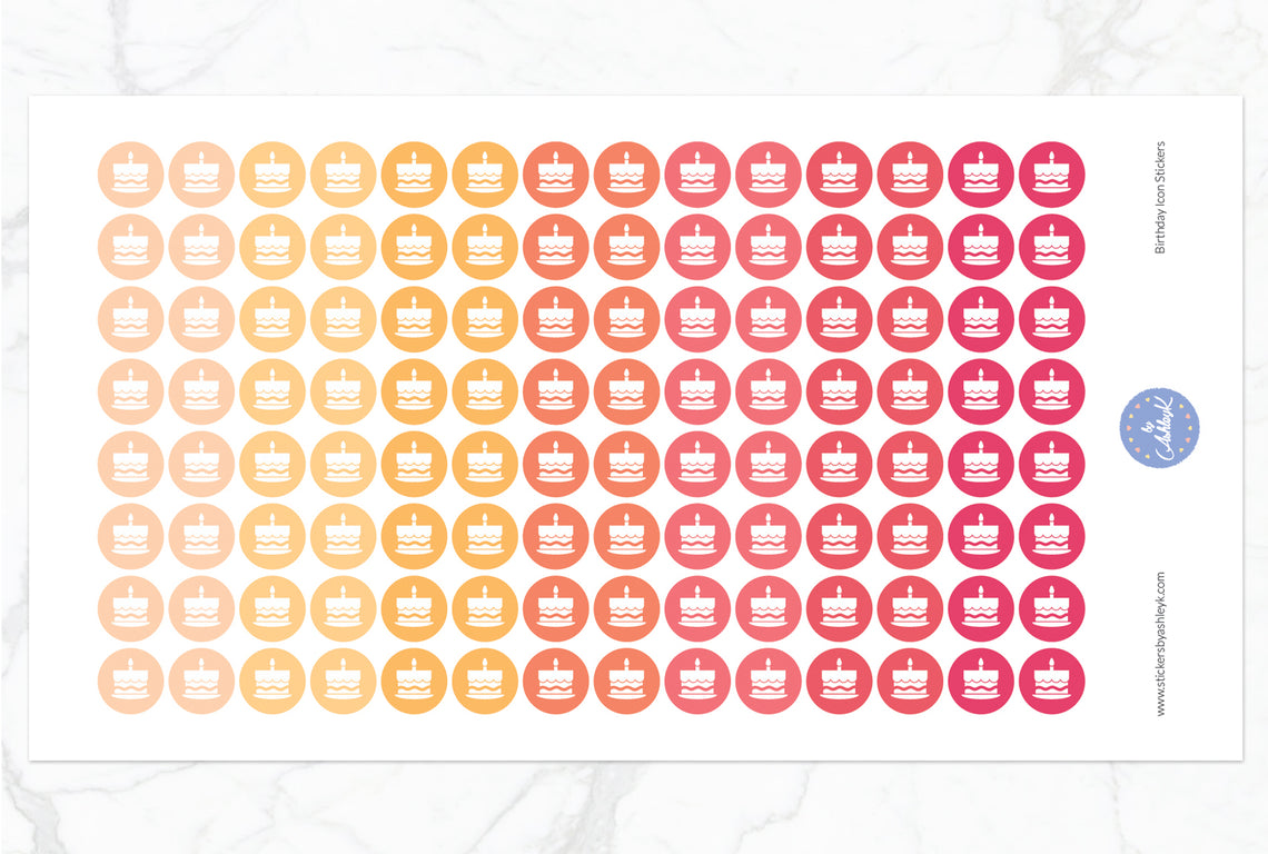 Birthday Icon Round Stickers - Peach