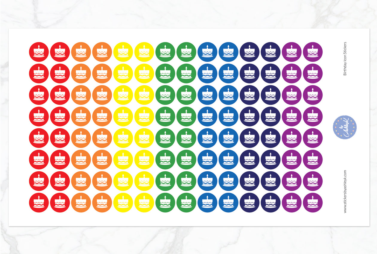 Birthday Icon Round Stickers - Rainbow