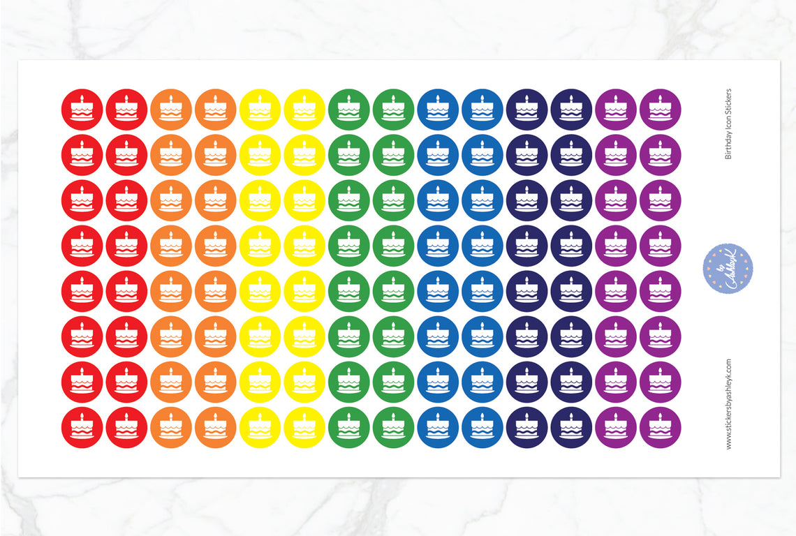 Birthday Icon Round Stickers - Rainbow