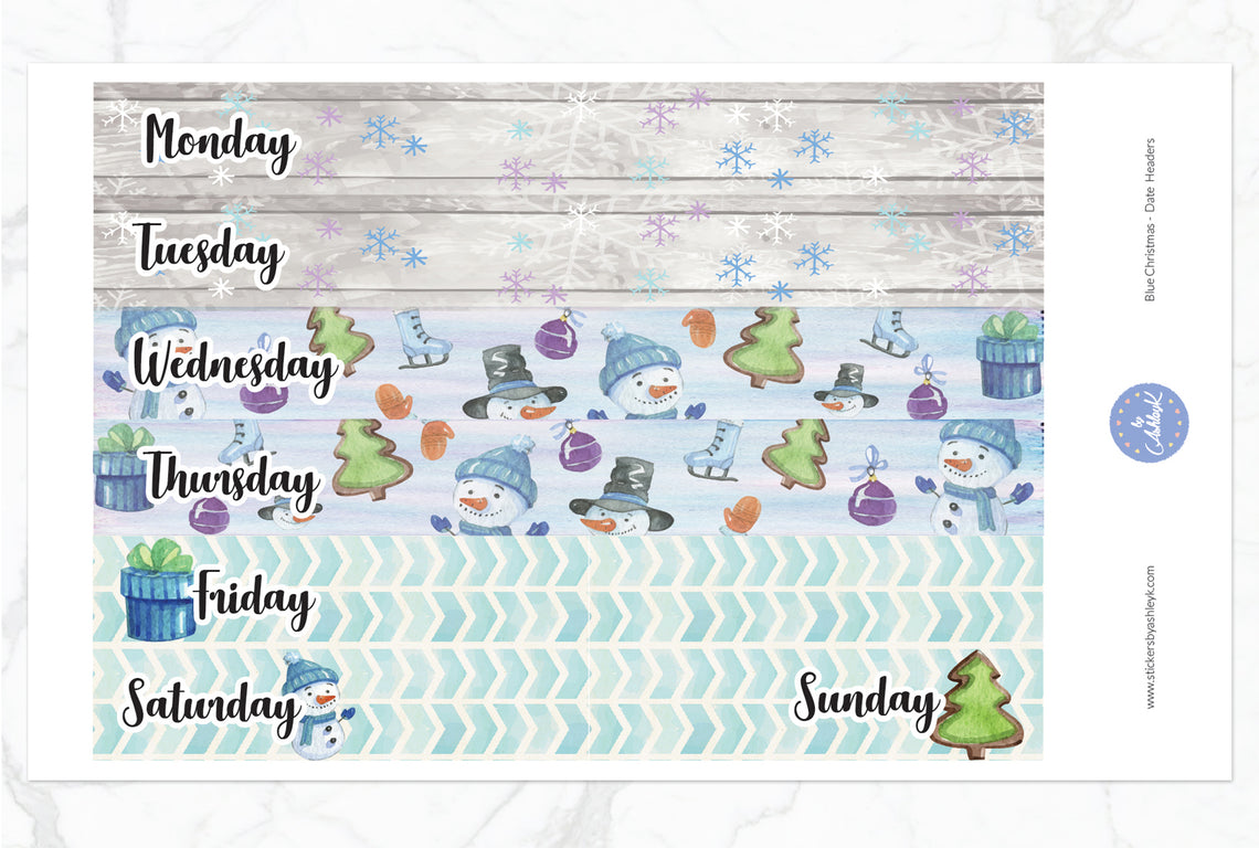 Blue Christmas Daily Duo Weekly Kit  - Date Header Sheet