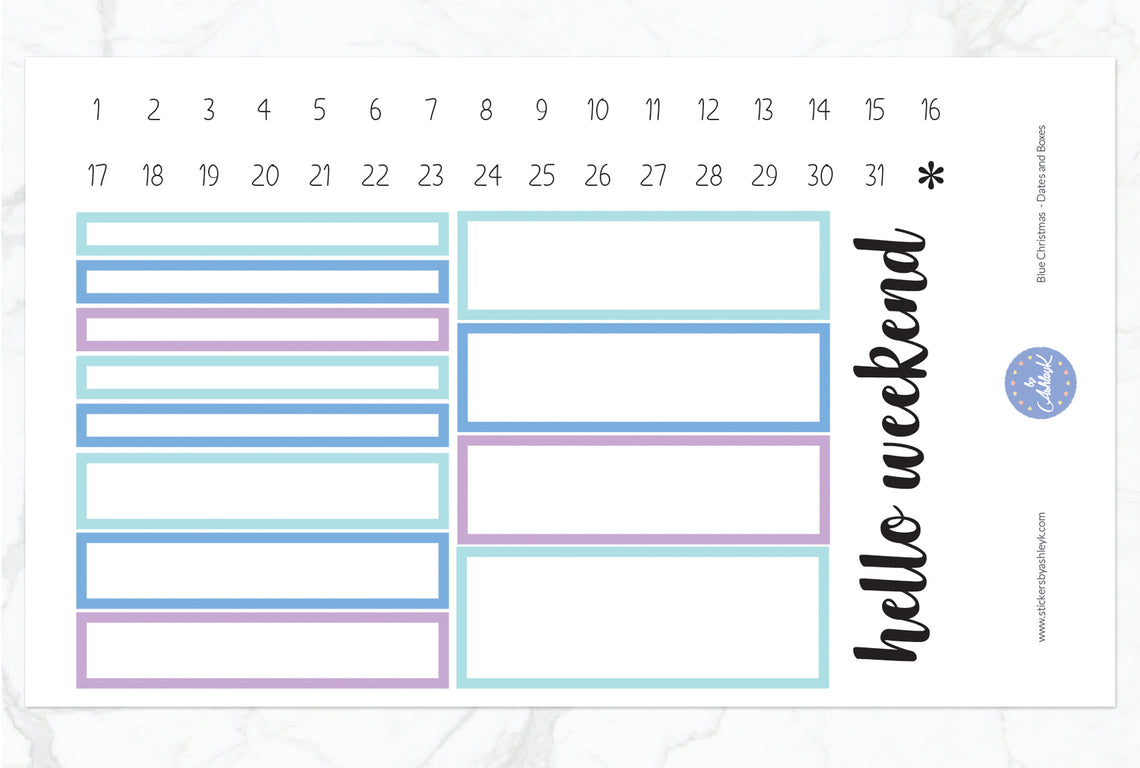 Blue Christmas Daily Duo Weekly Kit  - Date & Box Sheet