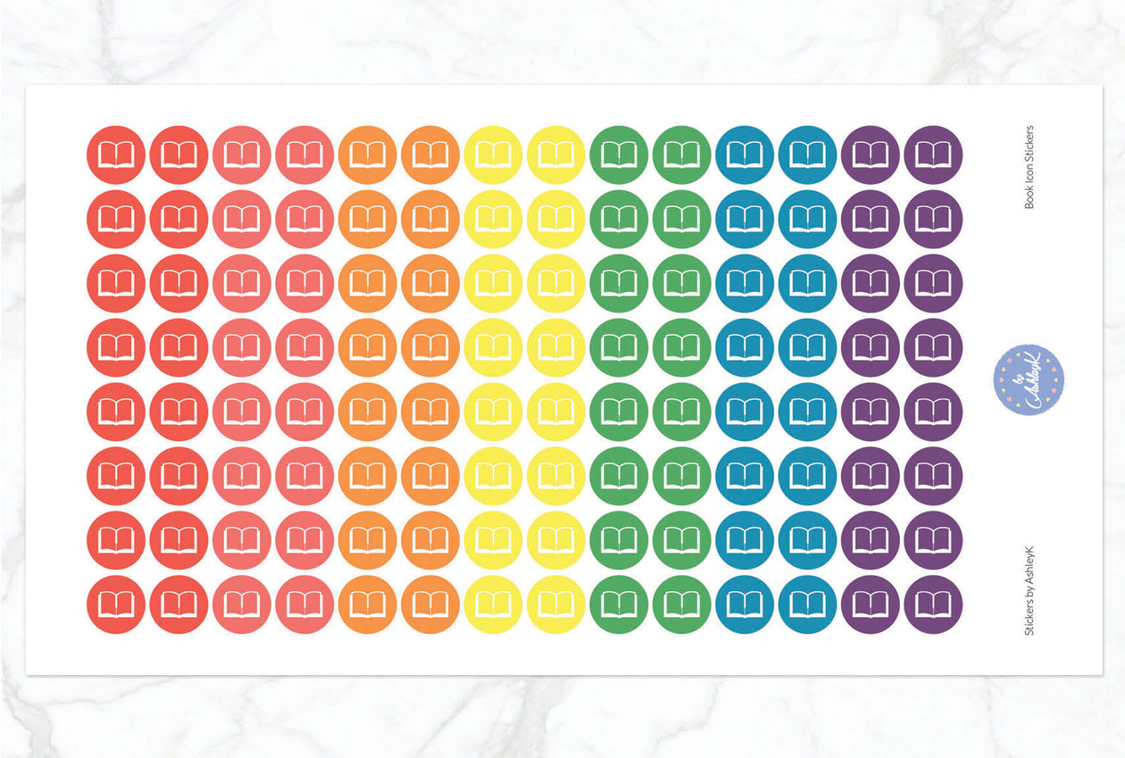 Book Icon Stickers - Pastel Rainbow