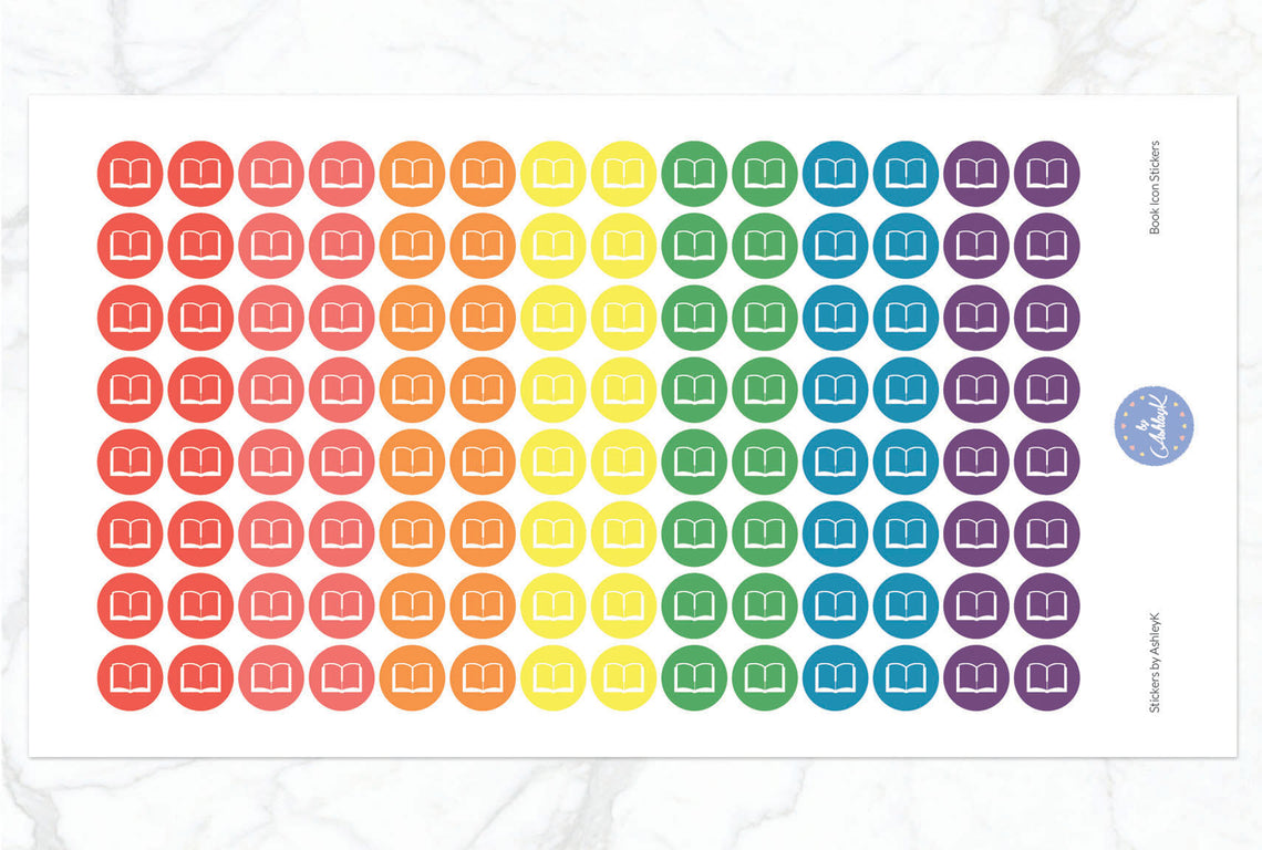 Book Icon Stickers - Pastel Rainbow