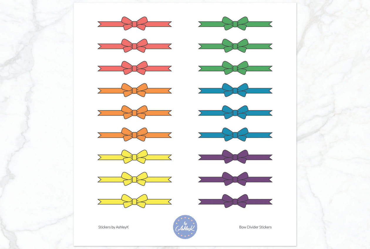 Bow Divider3 Stickers - Pastel Rainbow