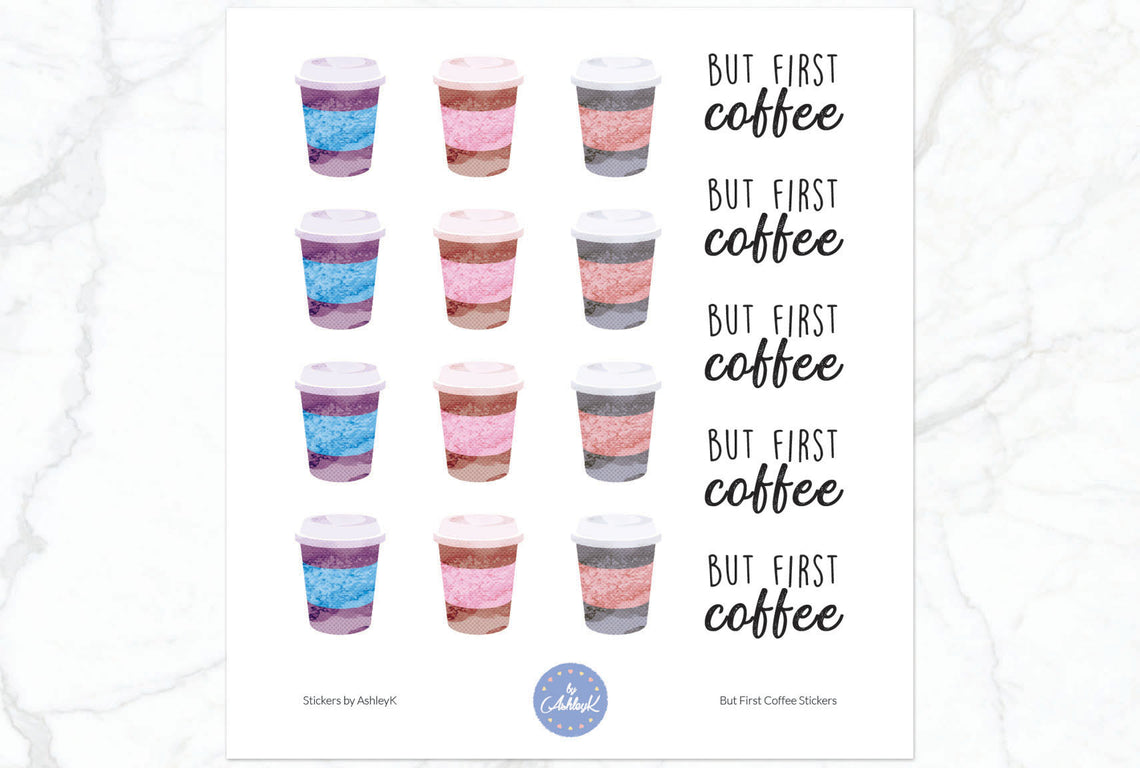 But First Coffee Stickers - Takeaway Cup