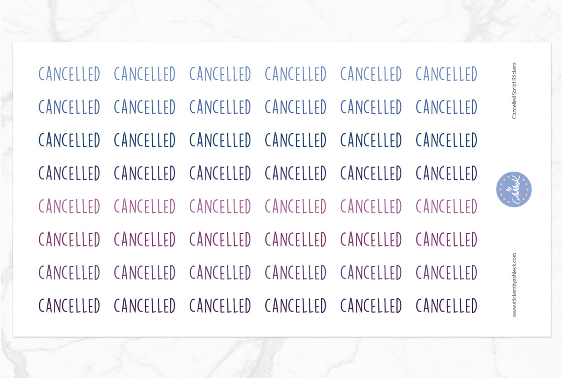 Cancelled Script Stickers - Blueberry