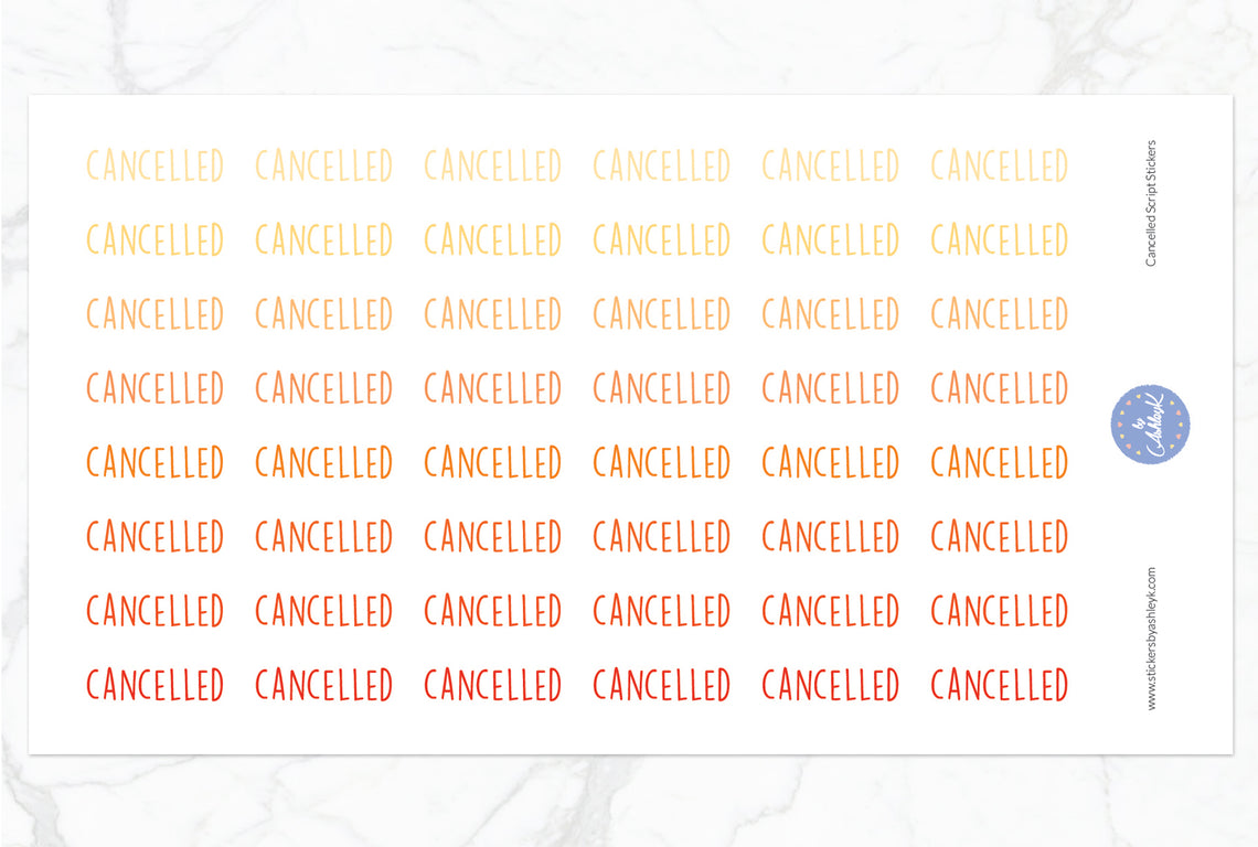 Cancelled Script Stickers - Orange
