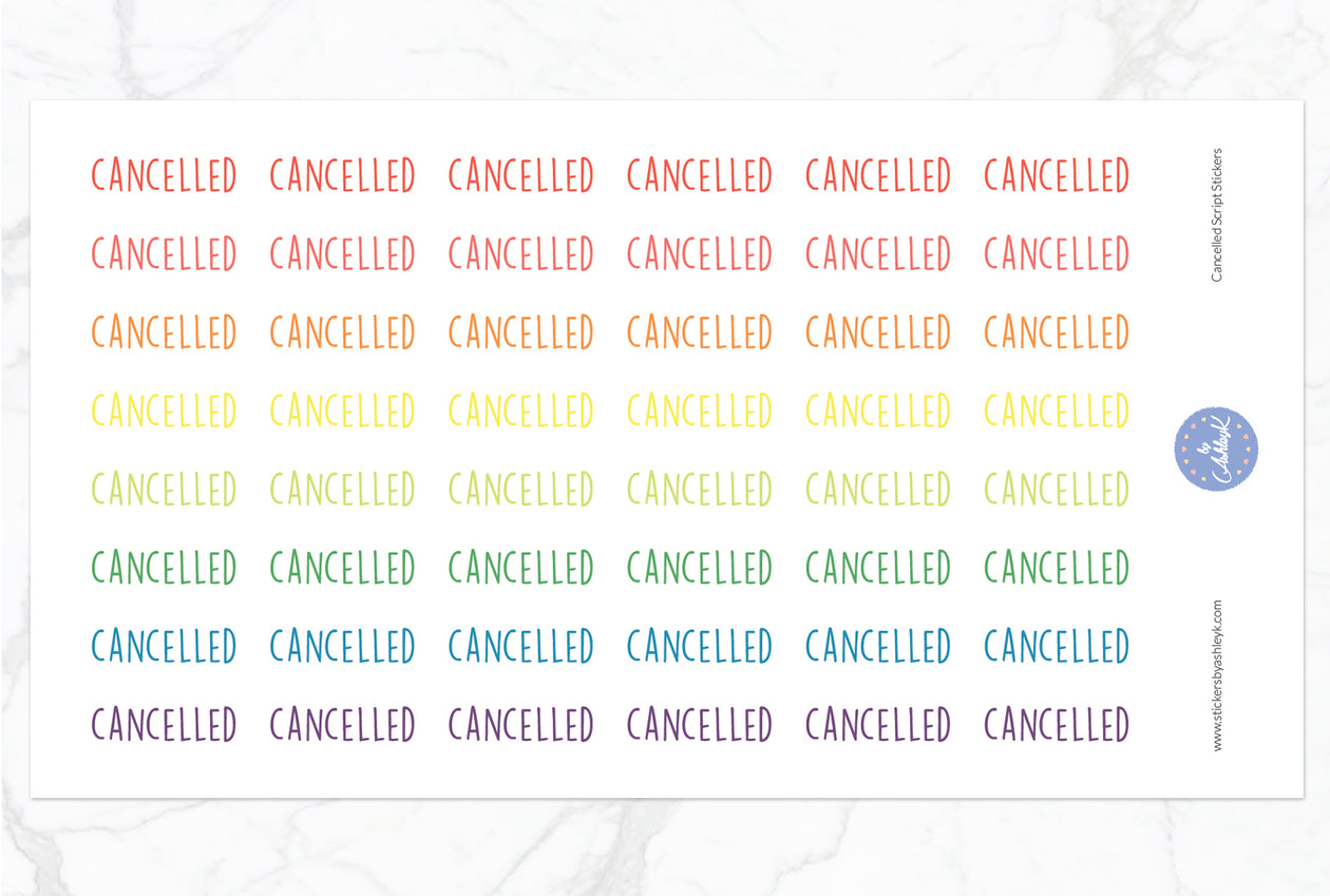 Cancelled Script Stickers - Pastel Rainbow