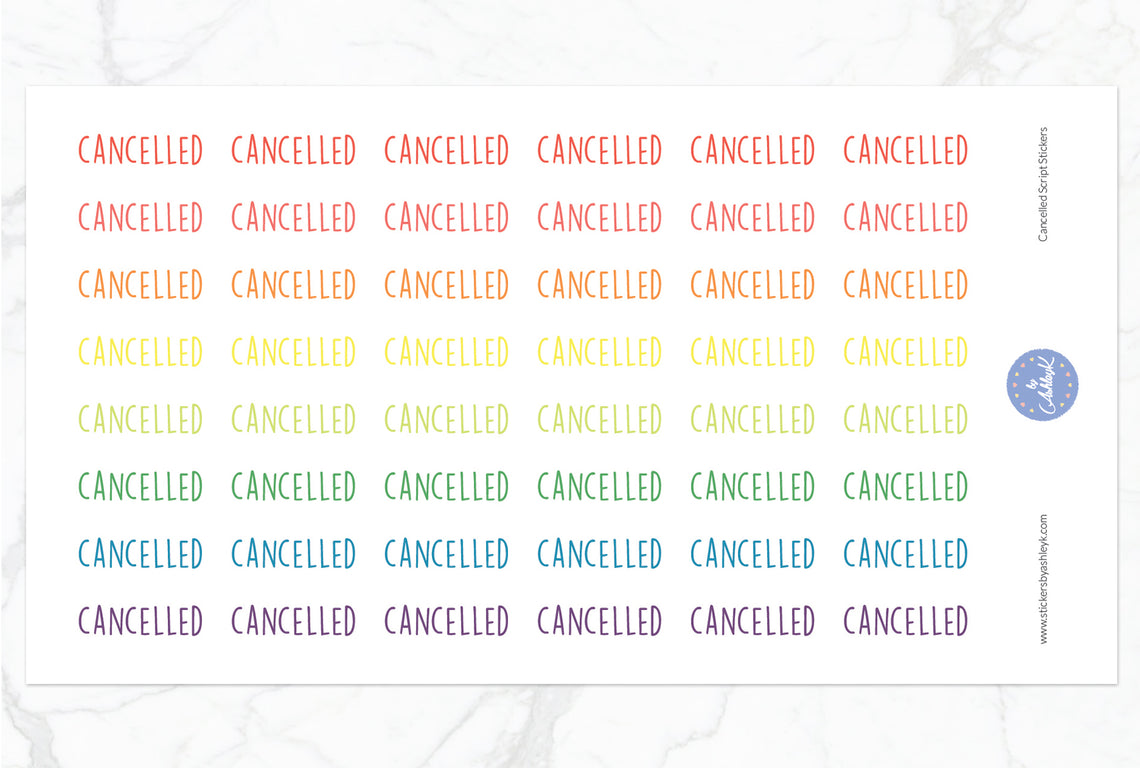 Cancelled Script Stickers - Pastel Rainbow