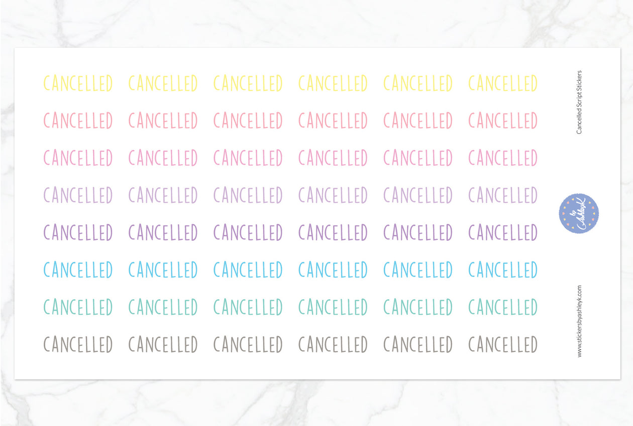 Cancelled Script Stickers - Pastel