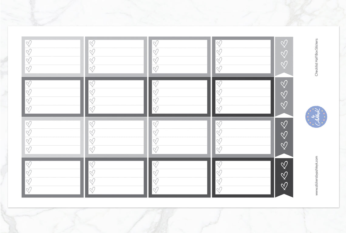 Checklist Half Box Stickers - Monochrome
