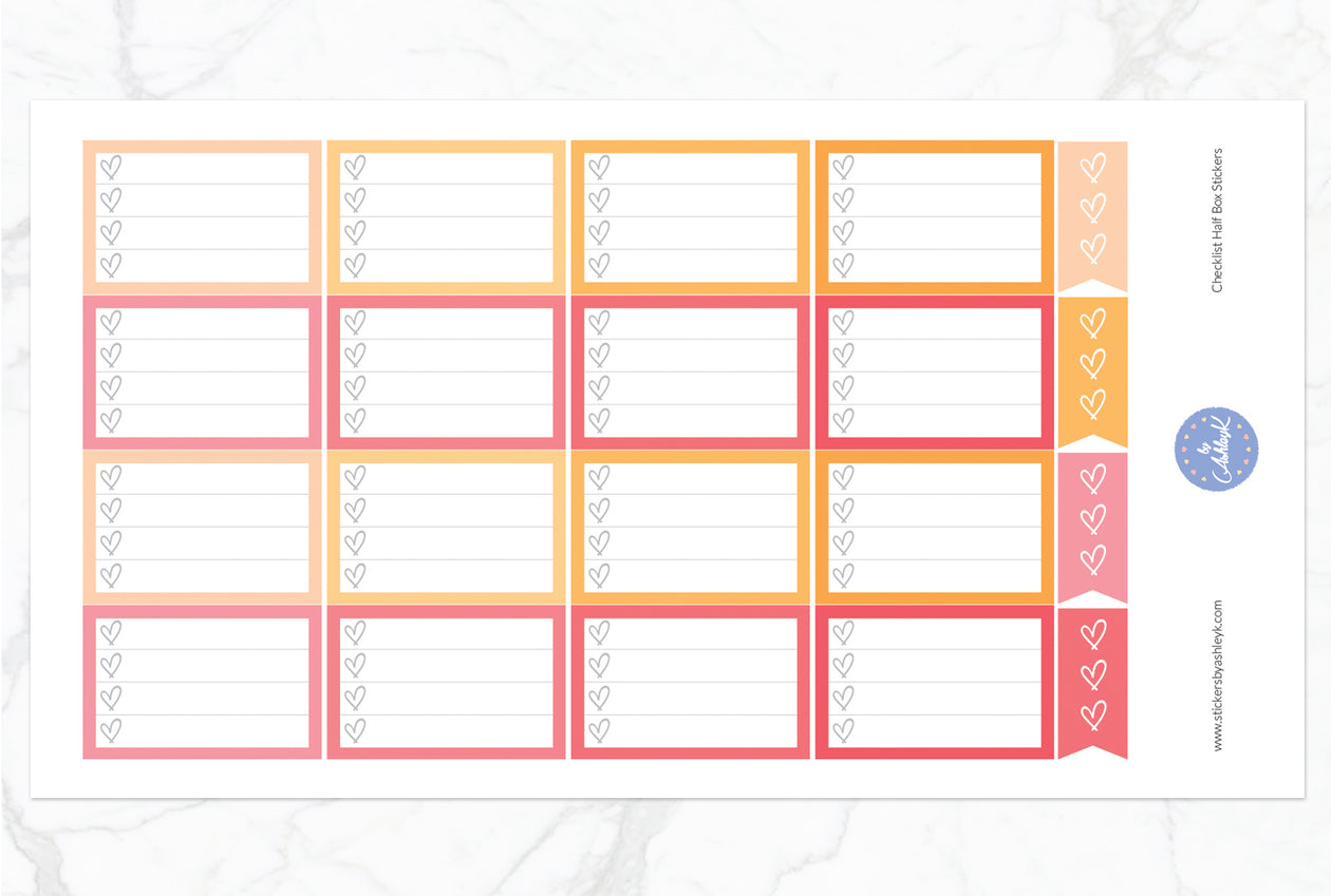 Checklist Half Box Stickers - Peach