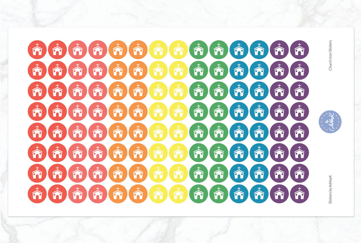 Church Icon Stickers - Pastel Rainbow