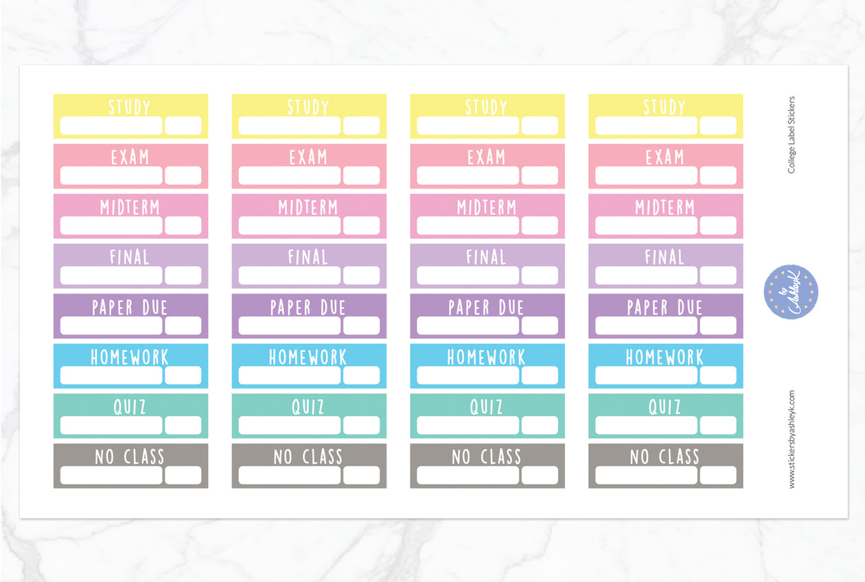 College Label Stickers - Pastel