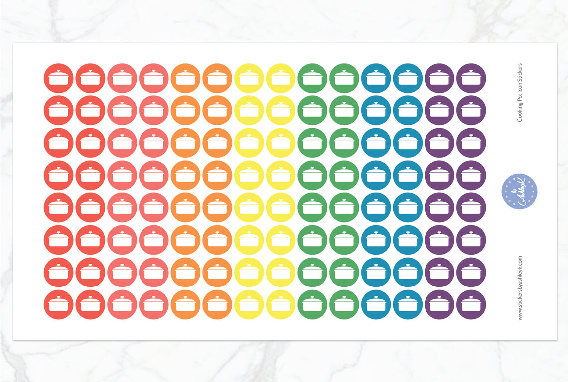 Cooking Pot Icon Round Stickers - Pastel Rainbow