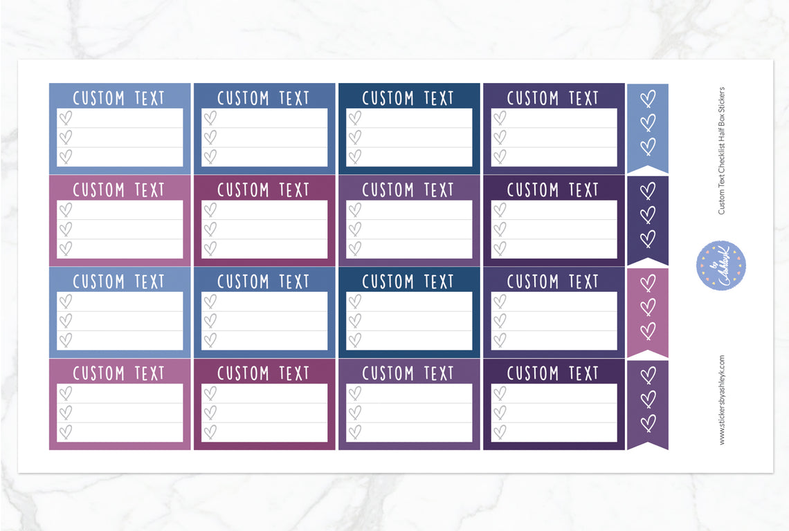 Custom Text Checklist Half Box Stickers - Blueberry