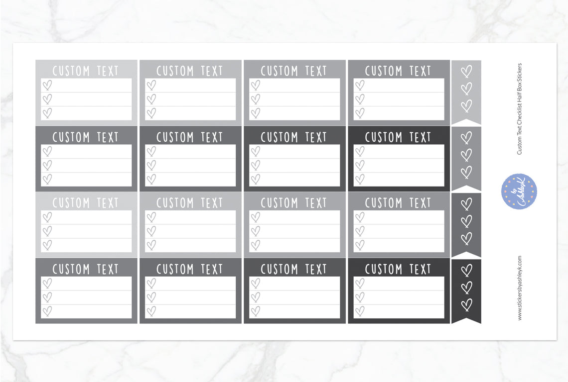Custom Text Checklist Half Box Stickers - Monochrome
