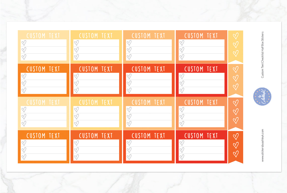 Custom Text Checklist Half Box Stickers - Orange