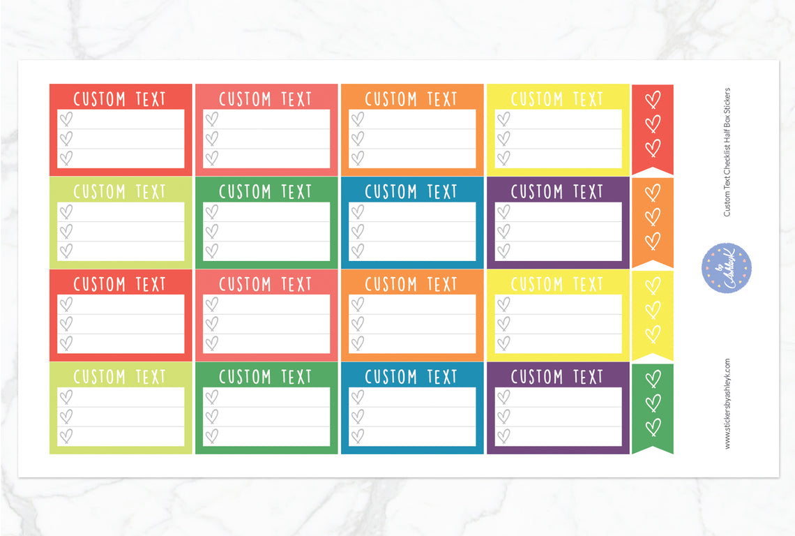Custom Text Checklist Half Box Stickers - Pastel Rainbow