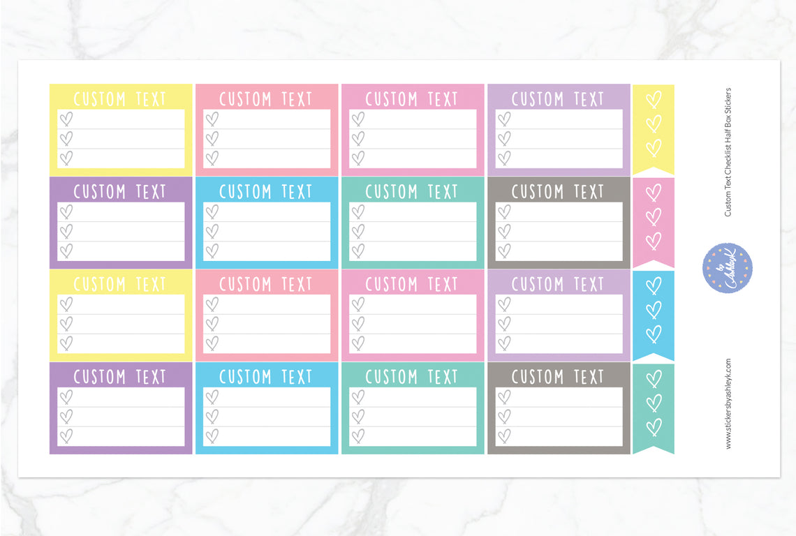 Custom Text Checklist Half Box Stickers - Pastel