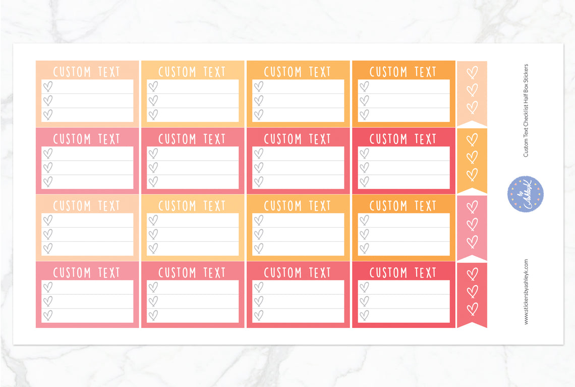 Custom Text Checklist Half Box Stickers - Peach