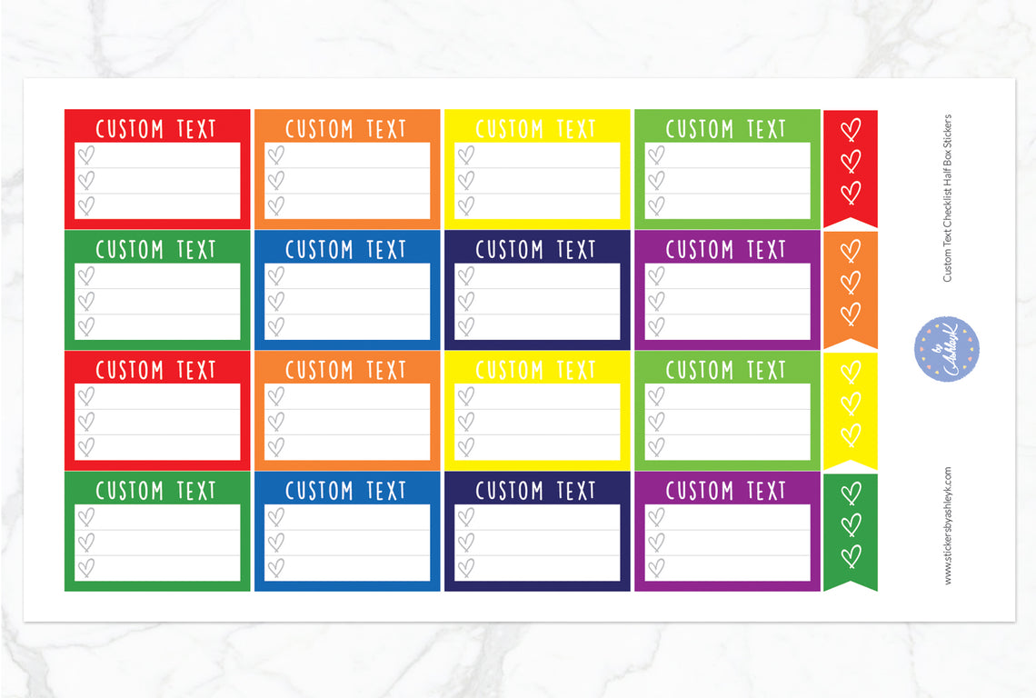 Custom Text Checklist Half Box Stickers - Rainbow