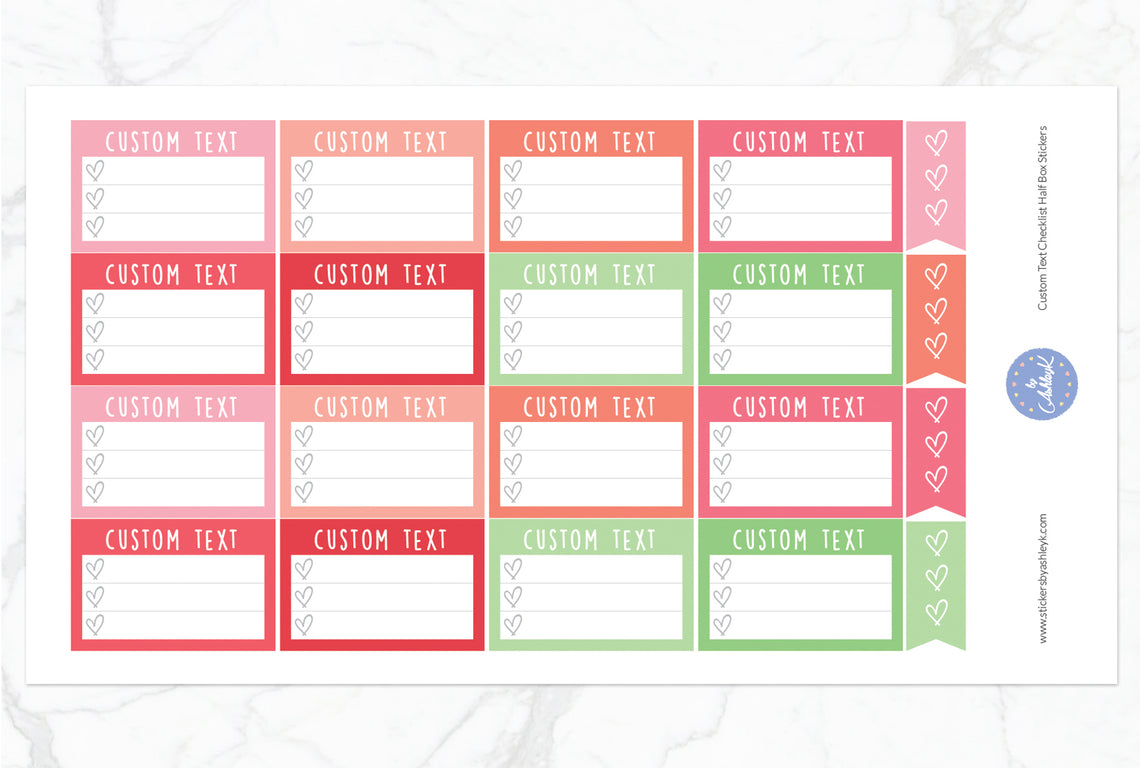 Custom Text Checklist Half Box Stickers - Strawberry
