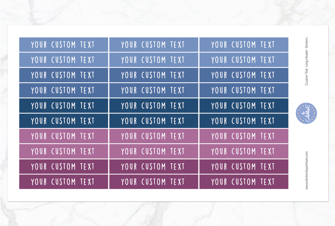 Custom Text Long Header Stickers - Blueberry
