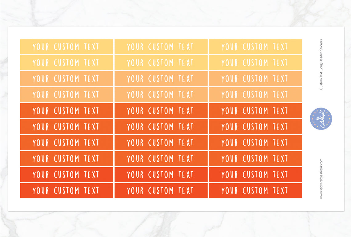 Custom Text Long Header Stickers - Orange