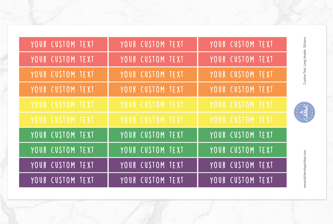 Custom Text Long Header Stickers - Pastel Rainbow