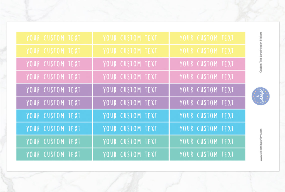 Custom Text Long Header Stickers - Pastel