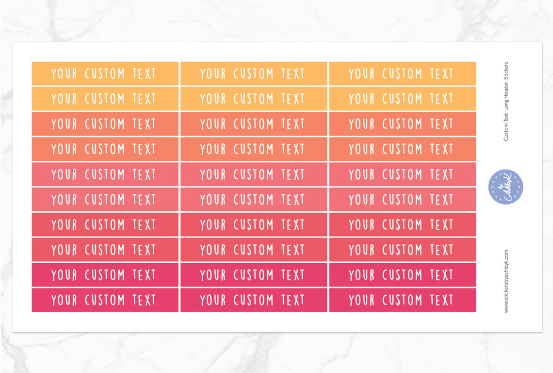 Custom Text Long Header Stickers - Peach