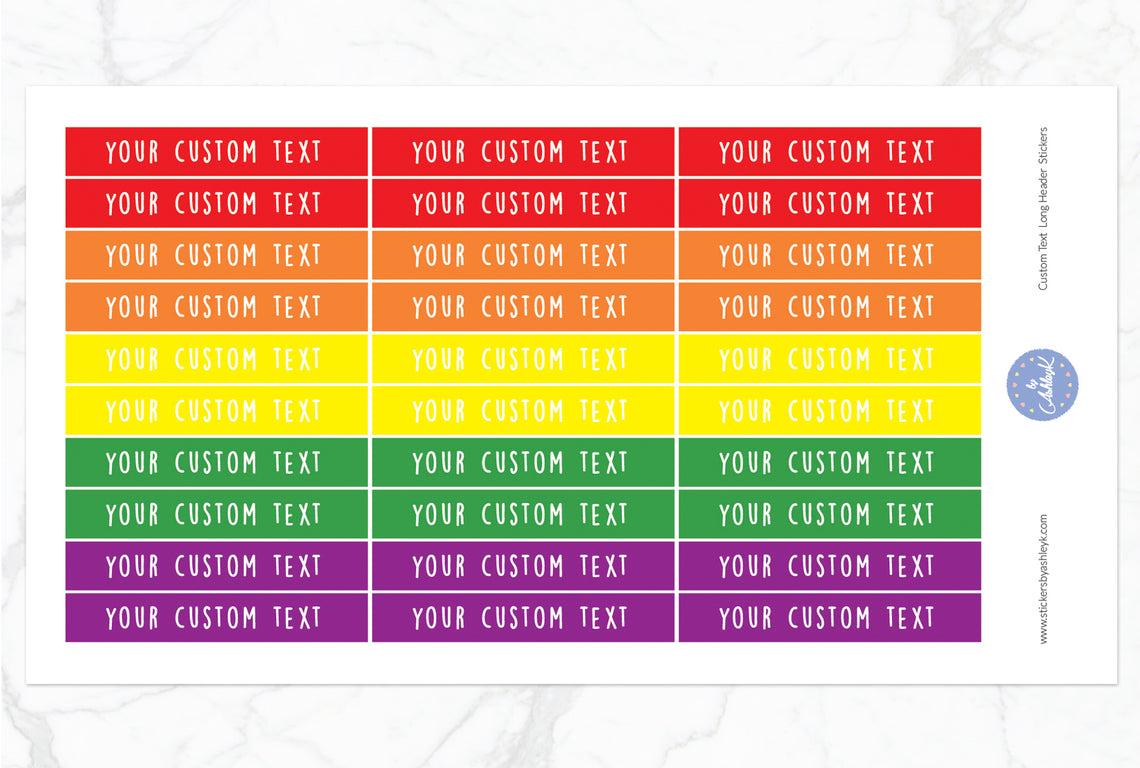 Custom Text Long Header Stickers - Rainbow