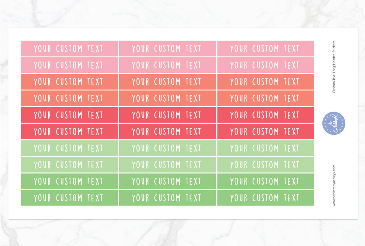 Custom Text Long Header Stickers - Strawberry