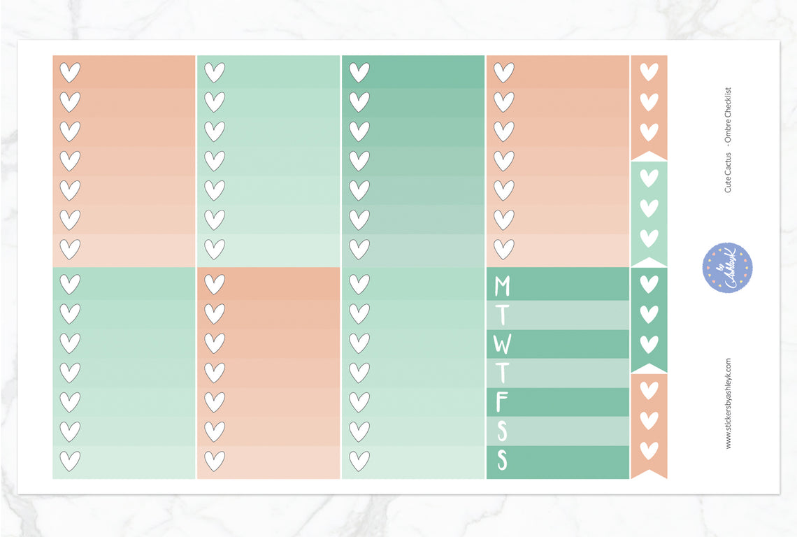 Cute Cactus Weekly Kit  - Ombre Checklist Sheet
