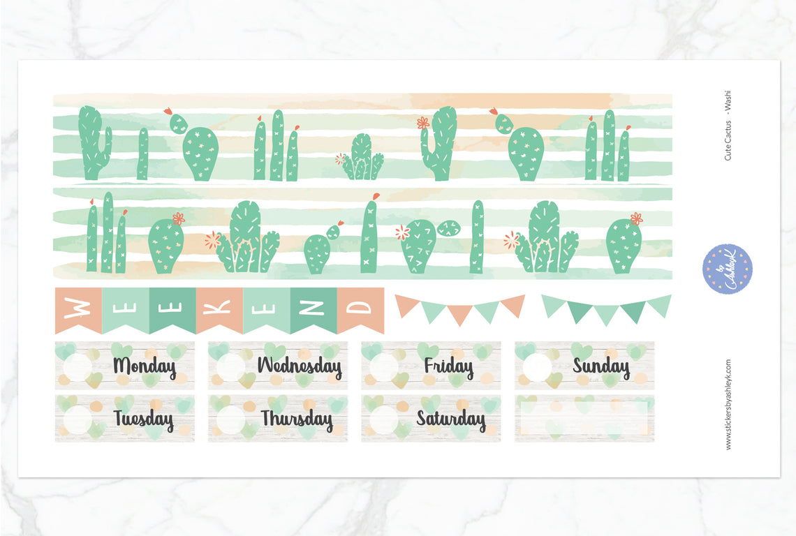 Cute Cactus Weekly Kit  - Washi Sheet