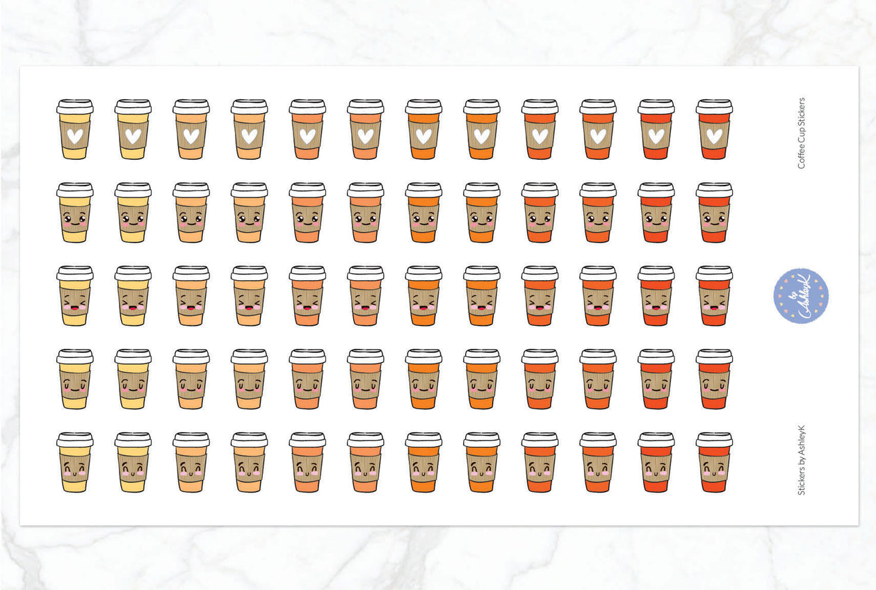 Cute Coffee Cup Stickers - Orange