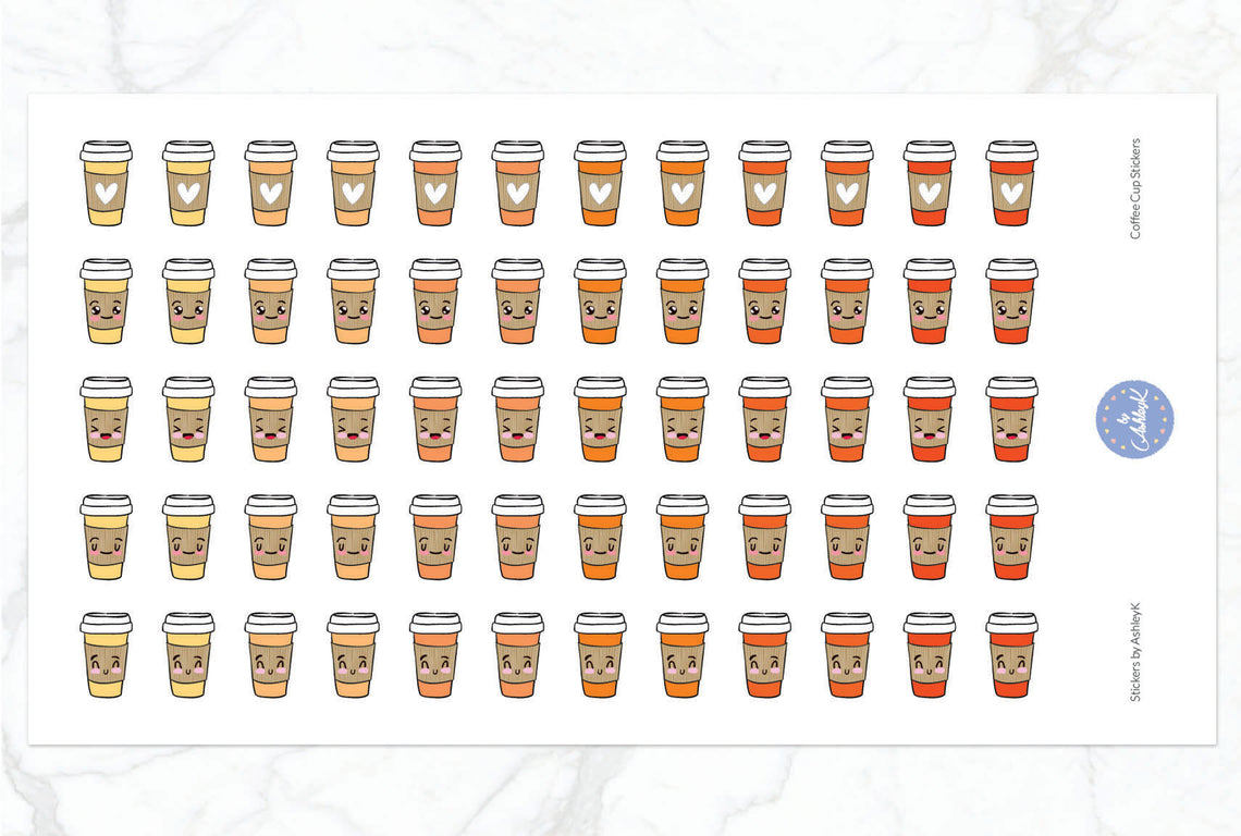 Cute Coffee Cup Stickers - Orange