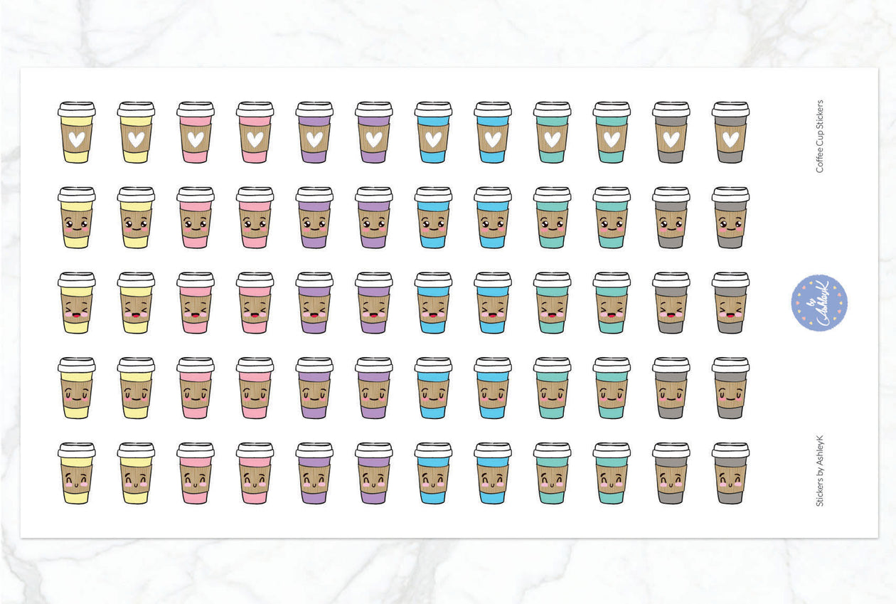 Cute Coffee Cup Stickers - Pastel