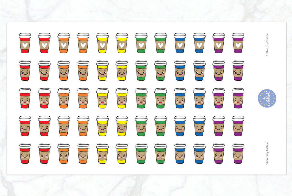 Cute Coffee Cup Stickers - Rainbow