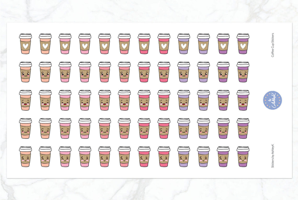 Cute Coffee Cup Stickers - Raspberry