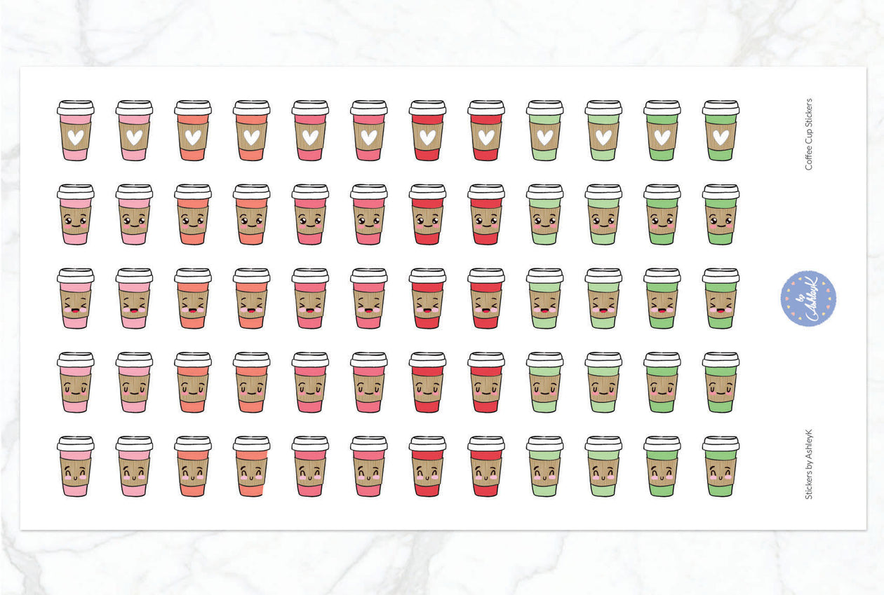 Cute Coffee Cup Stickers - Strawberry