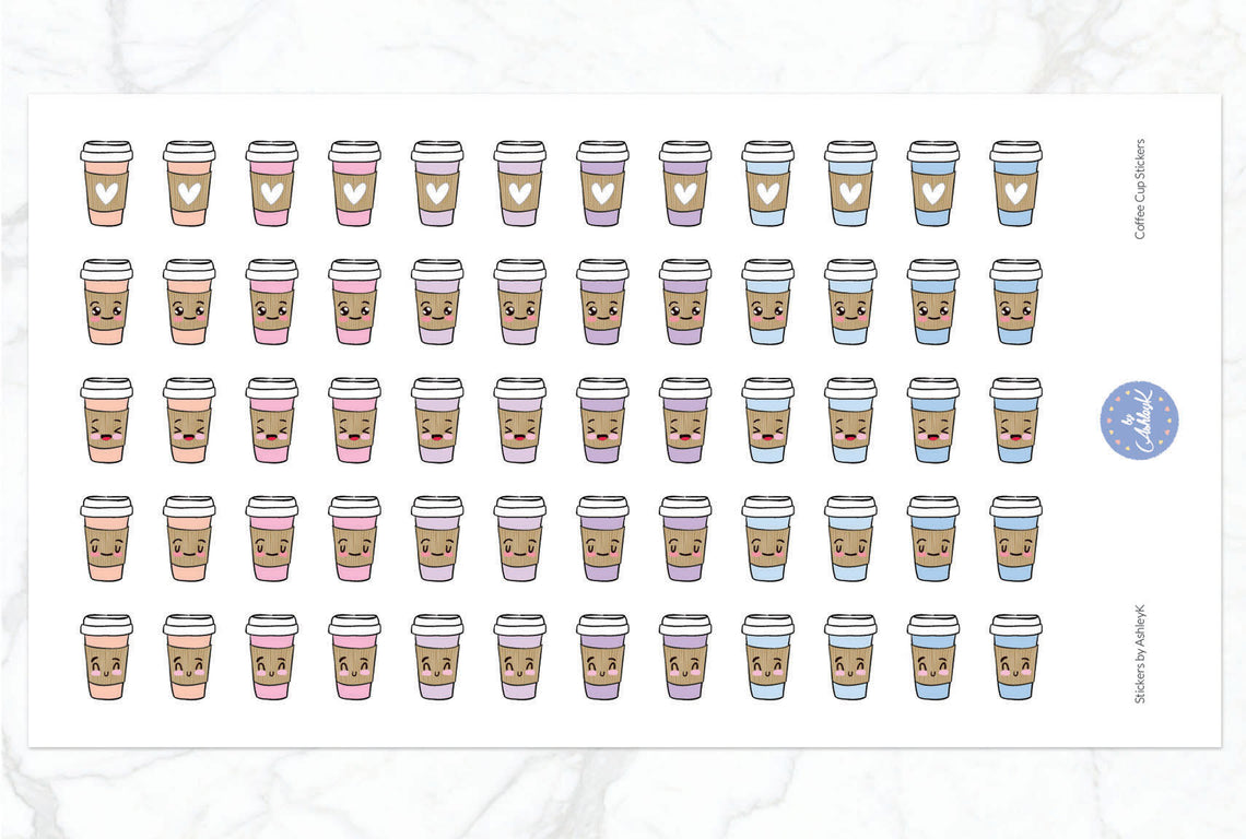 Cute Coffee Cup Stickers - Pastel Sunset