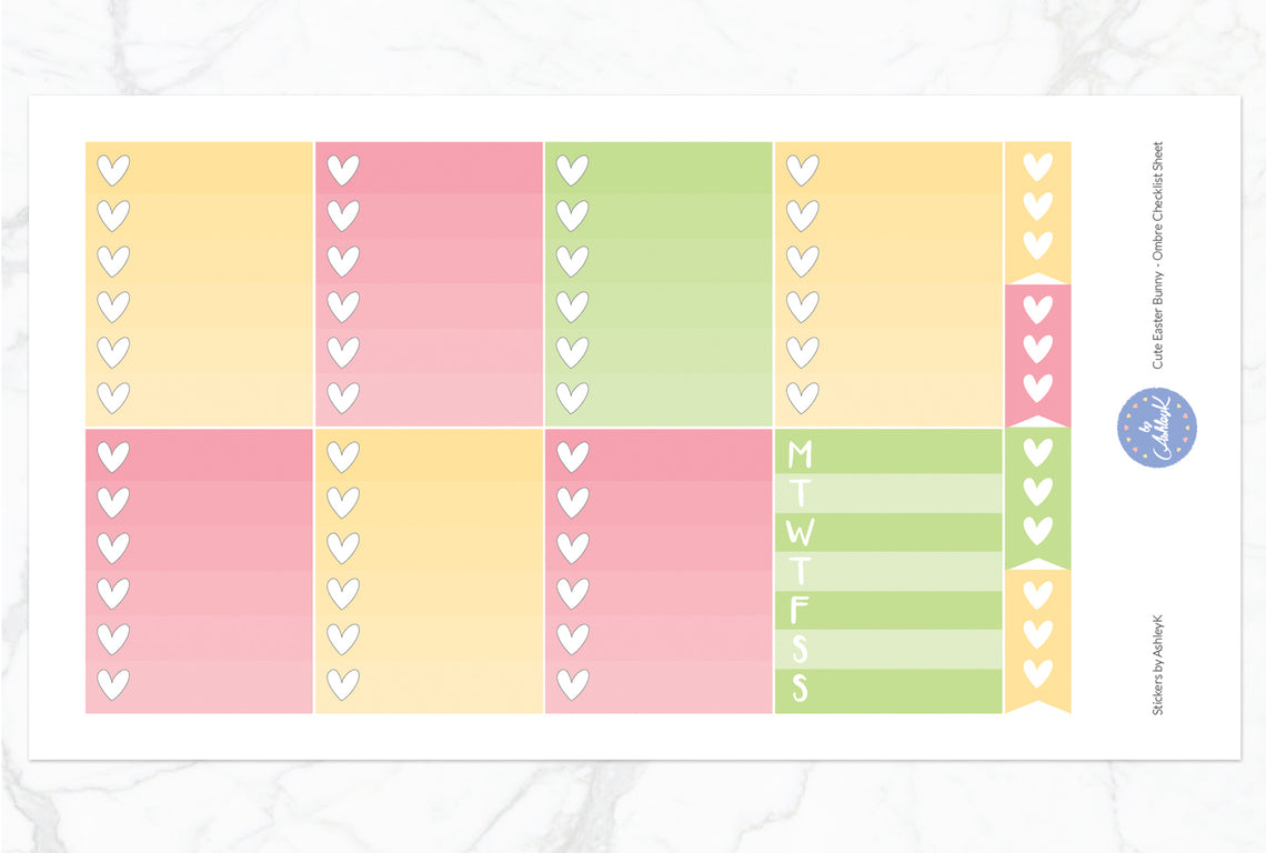 Cute Easter Bunny Weekly Kit  - Ombre Checklist Sheet