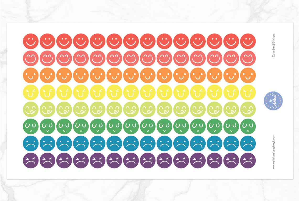 Cute Emoji Round Stickers - Pastel Rainbow