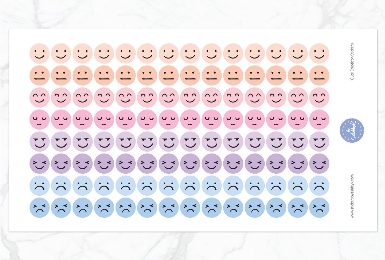 Cute Emoticon Round Stickers - Pastel Sunset