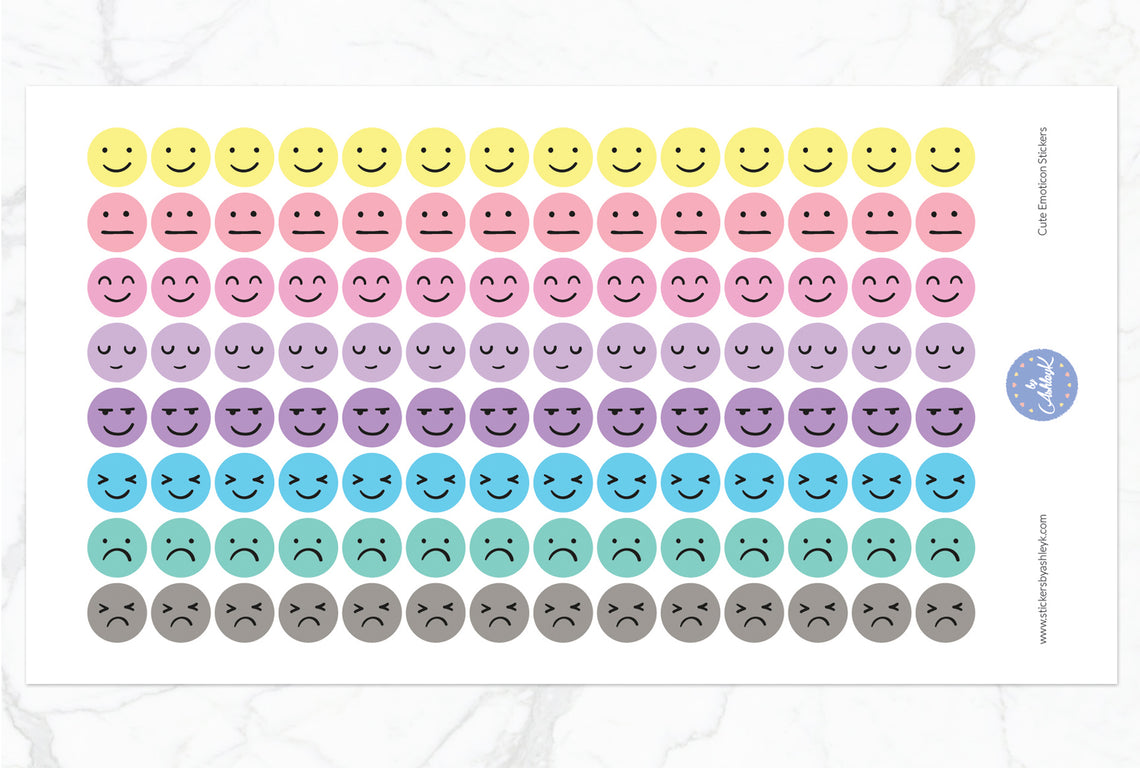 Cute Emoticon Round Stickers - Pastel